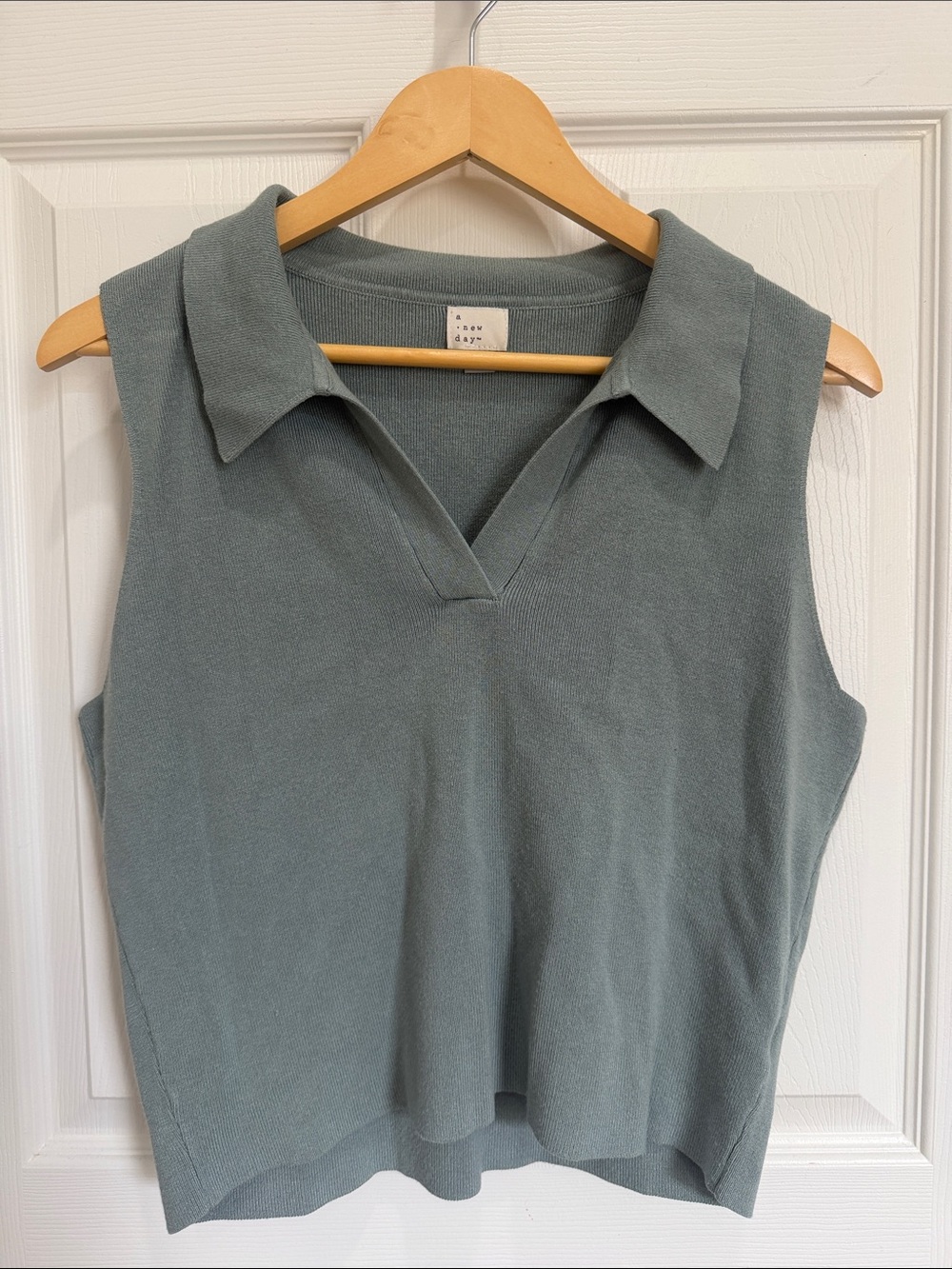 a new day Dusty Sage Sleeveless Collared Knit Tank